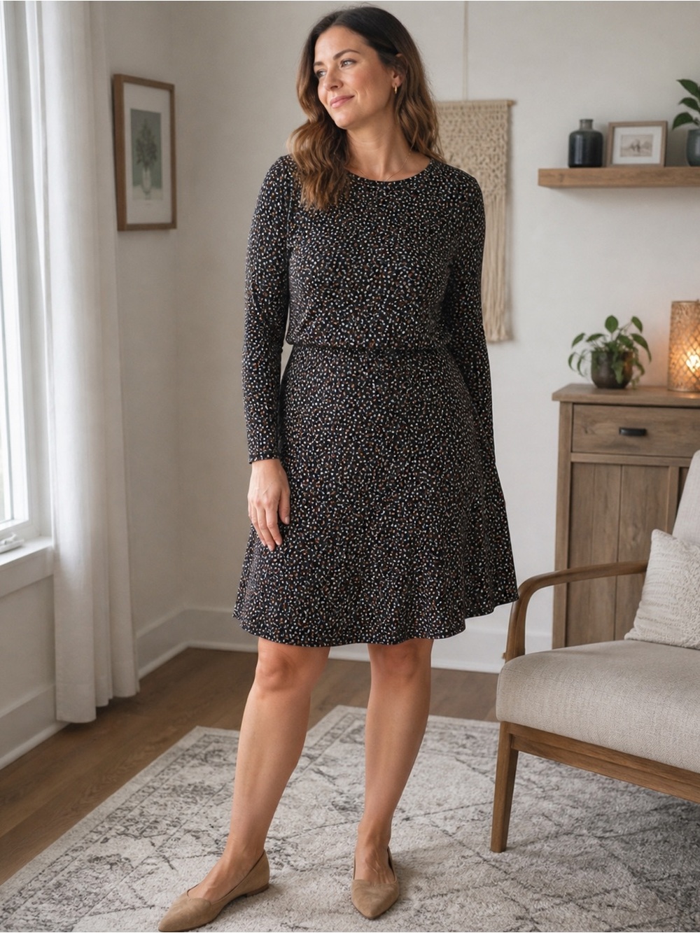 Black Micro Floral Dress | Soft Knit Fit & Flare · Boden